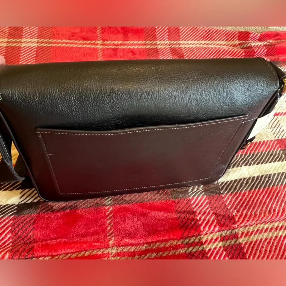 Fossil Lennox Black Leather Messenger Laptop Bag NWT